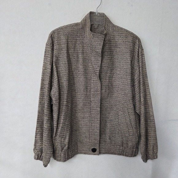Doncaster Jackets & Blazers - Doncaster Silk Tweed Bomber Jacket Women's Medium Button Front Stand Collar